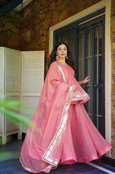 Lovely Pink Organza Lace Work Sharara Suit